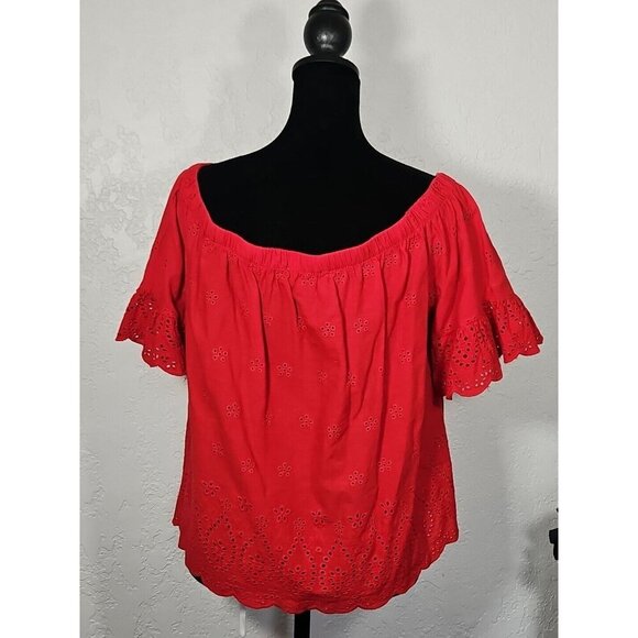 KONTROL CONTEMPORARY Eyelet Top Blouse Off the Shoulder Women's Red Size XL - Picture 3 of 7